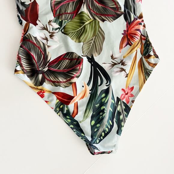 [MakeMeChic] Tropical Floral One Shoulder Asymmetrical One Piece Swimsuit Large - Picture 7 of 11
